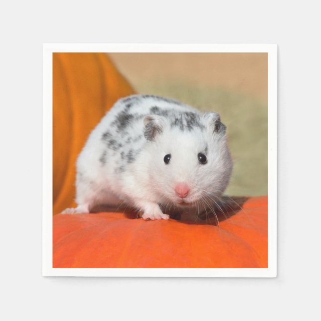 Cute Syrian Hamster White Black Spotted Funny Pet Napkins (Front)