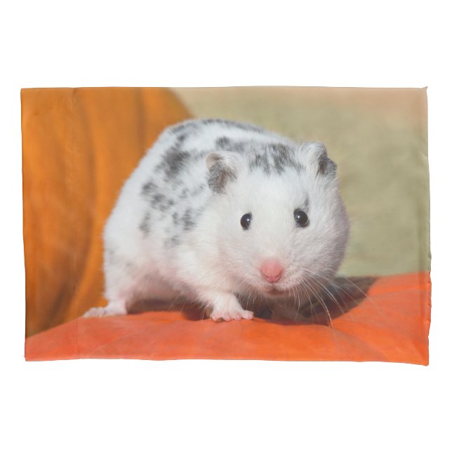 Cute Syrian Hamster White Black Spotted Funny Pet Pillow Case (Front)
