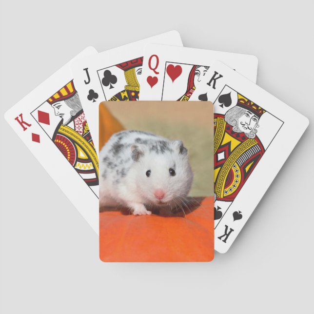Cute Syrian Hamster White Black Spotted Funny Pet Poker Cards (Back)