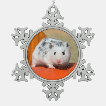 Cute Syrian Hamster White Black Spotted Funny Pet Snowflake Pewter Christmas Ornament by Kathom_Photo at Zazzle