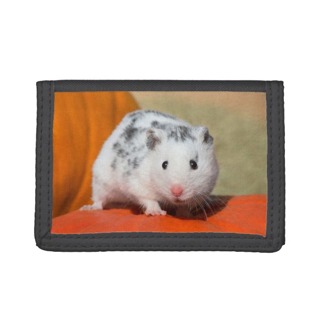 Cute Syrian Hamster White Black Spotted Funny Pet Trifold Wallet (Front)