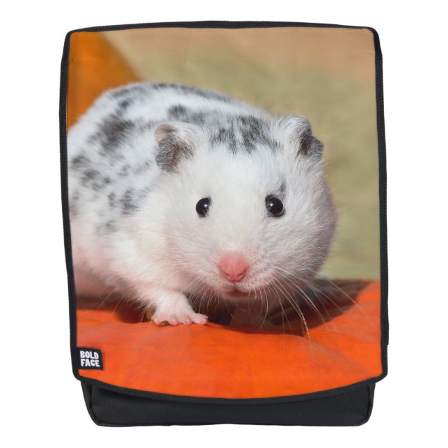 Cute Syrian Hamster White Black Spotted - Rucksack Backpack (Front)