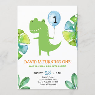 Cute T-Rex Boy First Birthday Dinomite Dinosaur Invitation
