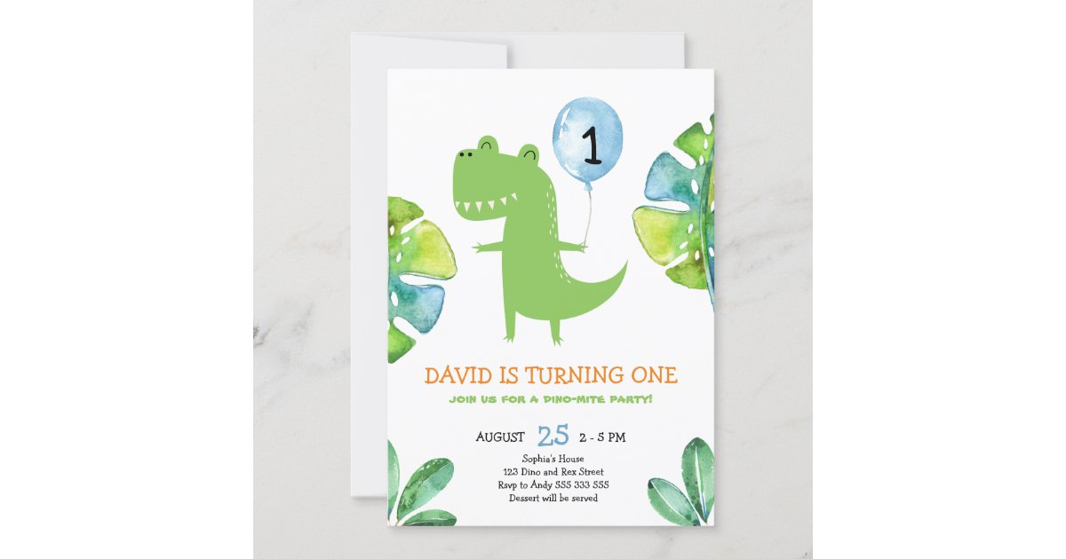 Cute T-Rex Boy First Birthday Dinomite Dinosaur Invitation | Zazzle