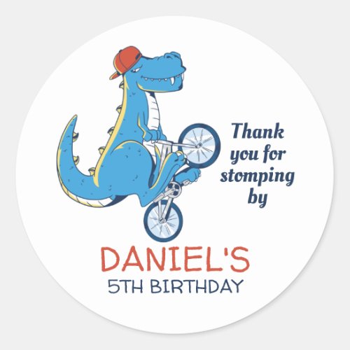 Cute T_Rex Cartoon Dinosaur Kids Birthday Party Classic Round Sticker