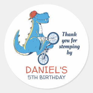 Cute T-Rex Cartoon Dinosaur Kids Birthday Party Classic Round Sticker