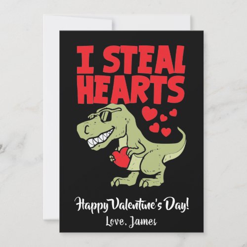 Cute T_Rex Dino Valentines Day  I Steal Hearts Holiday Card