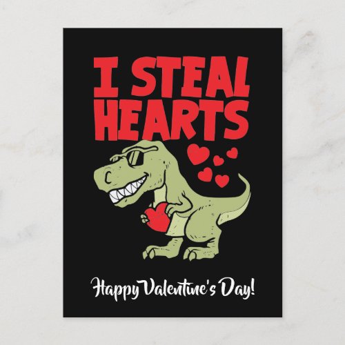 Cute T_Rex Dino Valentines Day  I Steal Hearts Holiday Postcard