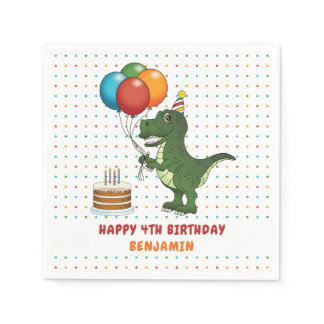 Cute T-rex Dinosaur And Colorful Birthday Balloons Napkins