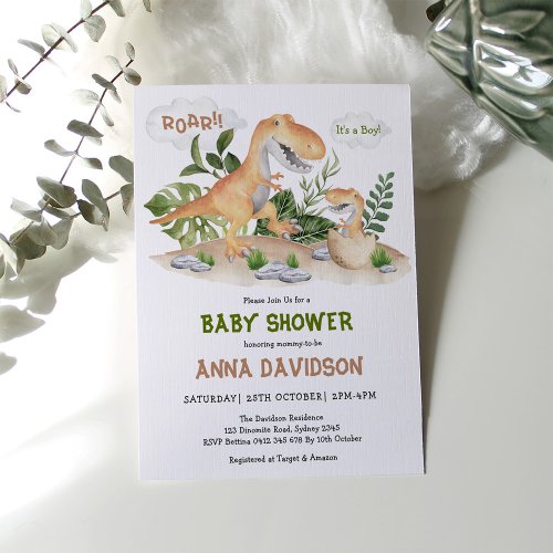 Cute T_Rex Dinosaur Boy Baby Shower Invitation