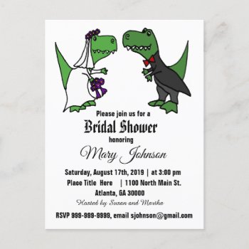 Cute T-rex Dinosaur Bride And Groom Bridal Shower Invitation Postcard by AllSmilesWeddings at Zazzle