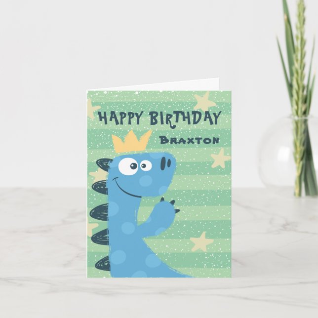 Cute T-Rex Dinosaur Children's Birthday Card (Front)