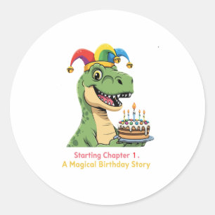 Cute T-Rex Dinosaur First Birthday Magical Story Classic Round Sticker