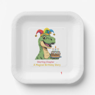 Cute T-Rex Dinosaur First Birthday Magical Story Paper Plates