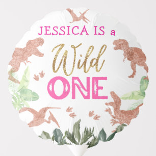 Cute T Rex Dinosaur Girl 1st Birthday Party Balloon