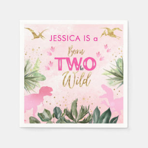 Cute T Rex Dinosaur Girl 2nd Birthday Party Napkins