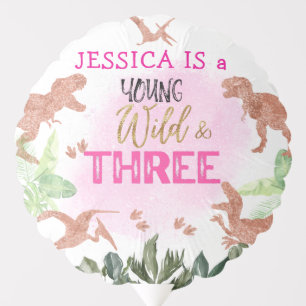 Cute T Rex Dinosaur Girl 3rd Birthday Party Balloon