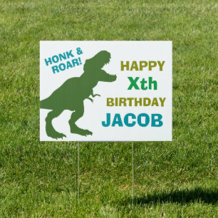 Cute T Rex Dinosaur Honk and Roar Birthday Sign