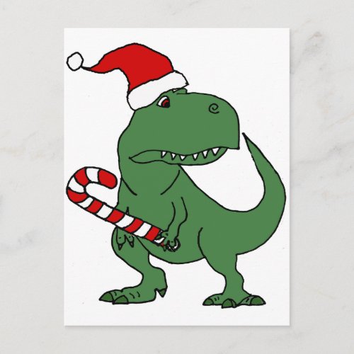 Cute T_rex Dinosaur in Santa Hat Christmas Art Holiday Postcard
