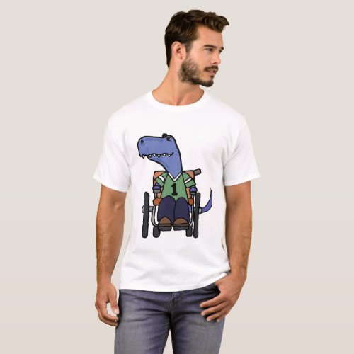 Cute T_rex Dinosaur in Wheelchair Cartoon T_Shirt