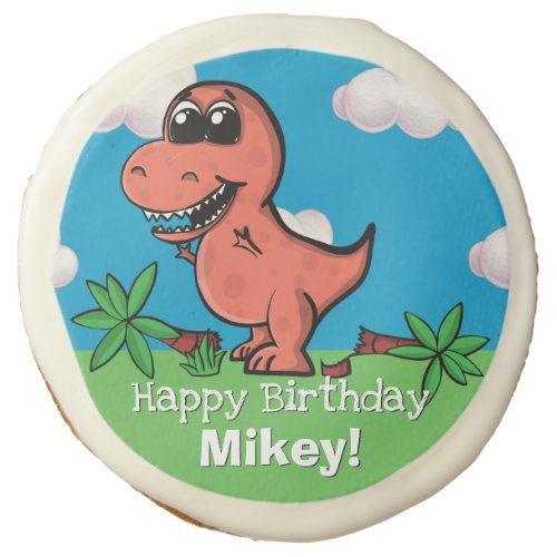 Cute T_Rex Dinosaur Kids Birthday Cartoon Jurassic Sugar Cookie