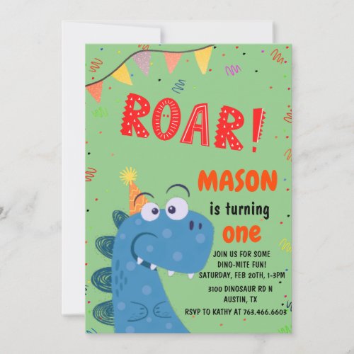 cute T_Rex Dinosaur Kids Birthday Invitation