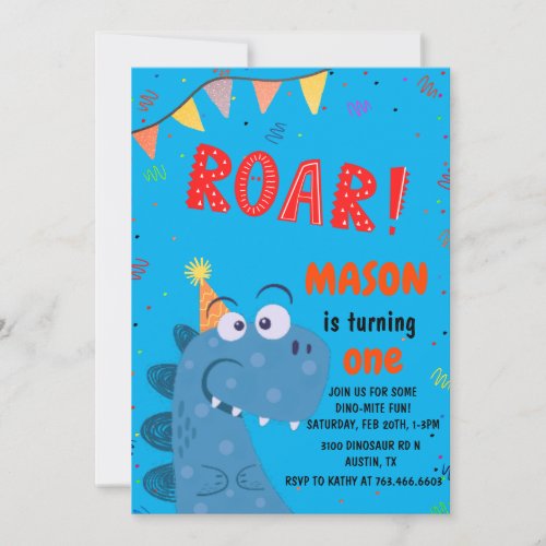 cute T_Rex Dinosaur Kids Birthday Invitation