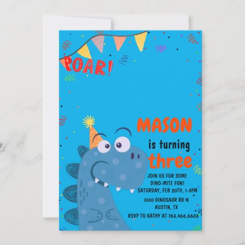 cute T_Rex Dinosaur Kids Birthday Invitation