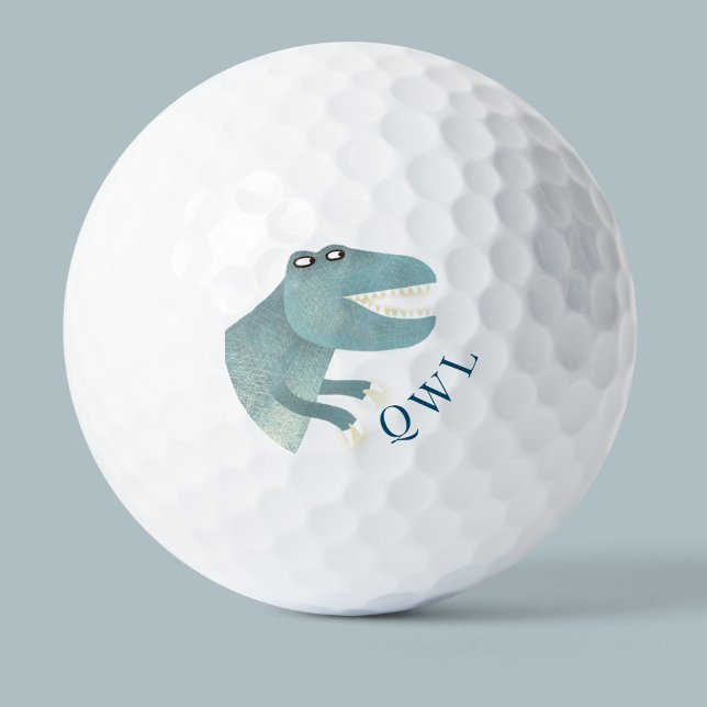 Cute T-Rex Dinosaur Monogram Golf Balls (Creator Uploaded)
