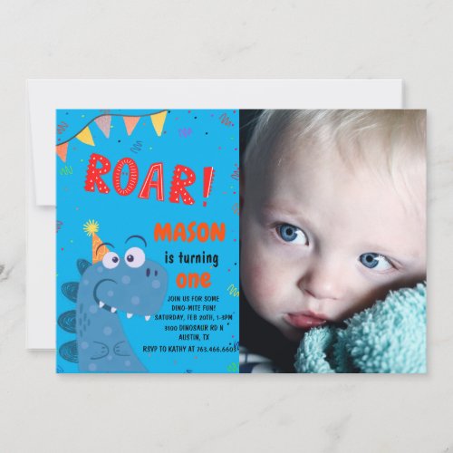 cute T_Rex Dinosaur Photo Kids Birthday Invitation