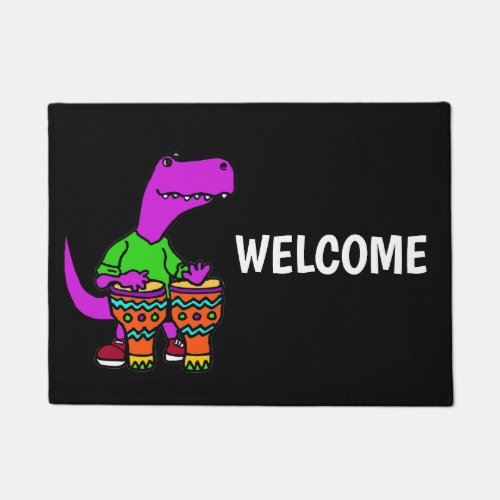Cute T_rex Dinosaur Playing Bongo Drums Doormat