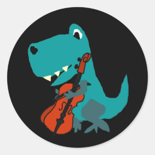 Cute T-rex Dinosaur Playing Cello Music Classic Round Sticker