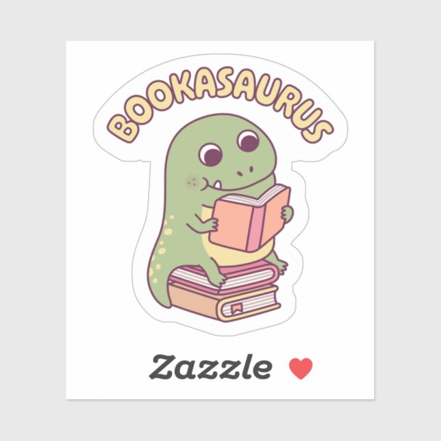 Cute T-rex Dinosaur Reading A Book Bookasaurus Fun Sticker (Sheet)