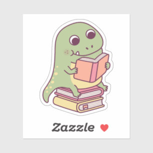Cute T-rex Dinosaur Reading A Book Sticker