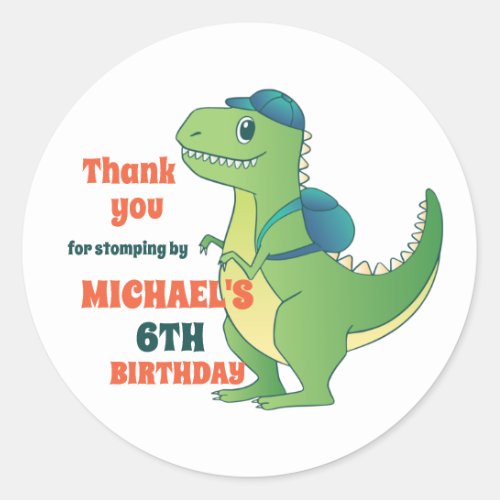 Cute T_rex Dinosaur School Kids Birthday Party Classic Round Sticker