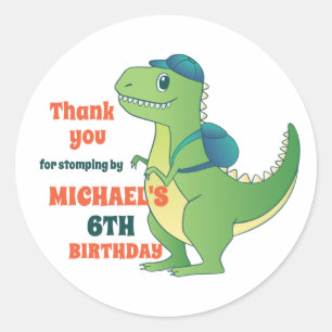 Cute T-rex Dinosaur School Kids Birthday Party Classic Round Sticker