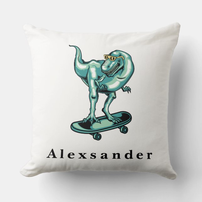 Cute T Rex Dinosaur w/ Monogram name Throw Pillow (Front)