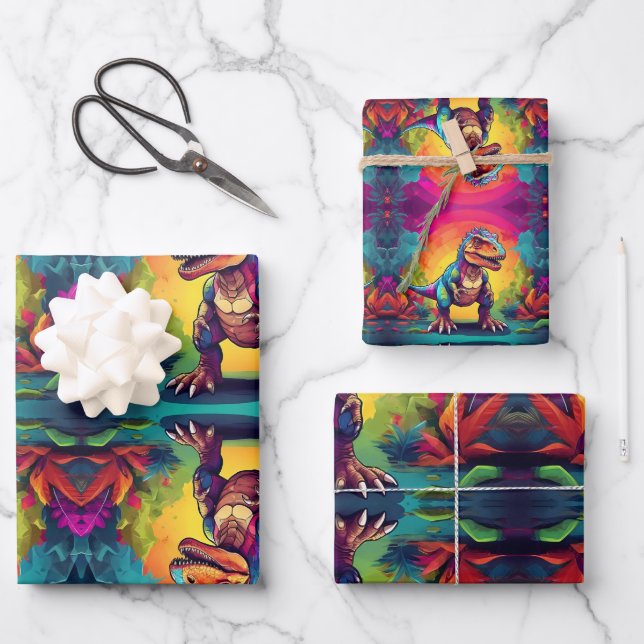 Cute T Rex Dinosaur  Wrapping Paper Sheets (Front)