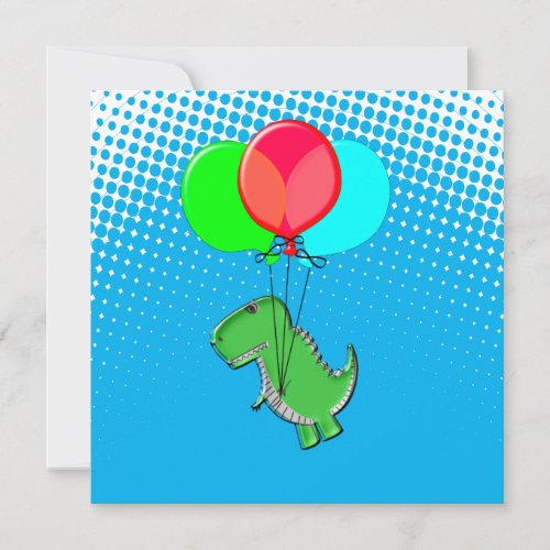 Cute T_Rex Flying With Balloons In Blue Sky