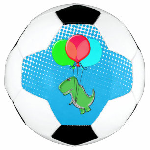 Cute T-Rex Flying With Balloons In Blue Sky Soccer Ball