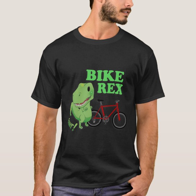 Cute T-rex Mountain Bike Dinosaur . Mtb Biking Tee (Front)