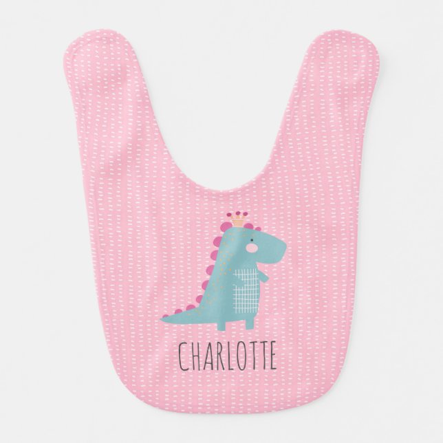 Cute T-rex Personalised Dinosaur Baby girl  Baby Bib (Front)
