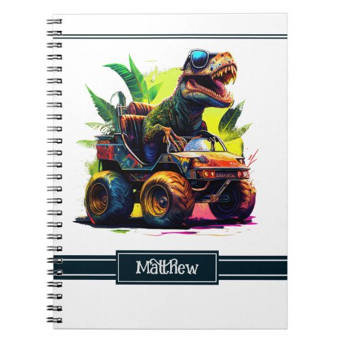 Cute T_Rex Riding Monster Truck Dinosaur Name Notebook