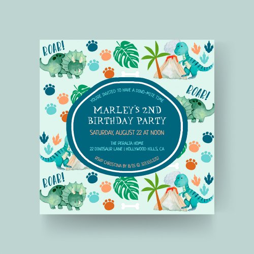 Cute T Rex Triceratops Dinosaur Pattern Birthday Invitation