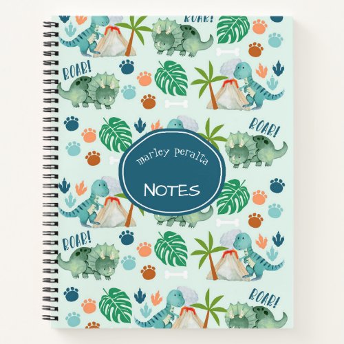 Cute T Rex Triceratops Dinosaur Pattern Jurassic Notebook