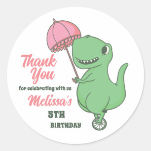 Cute T-Rex Unicycle Dinosaur Kids Birthday Party Classic Round Sticker