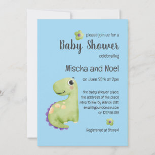 Cute T Rex Watercolor Nursery Boy Baby Shower Invitation