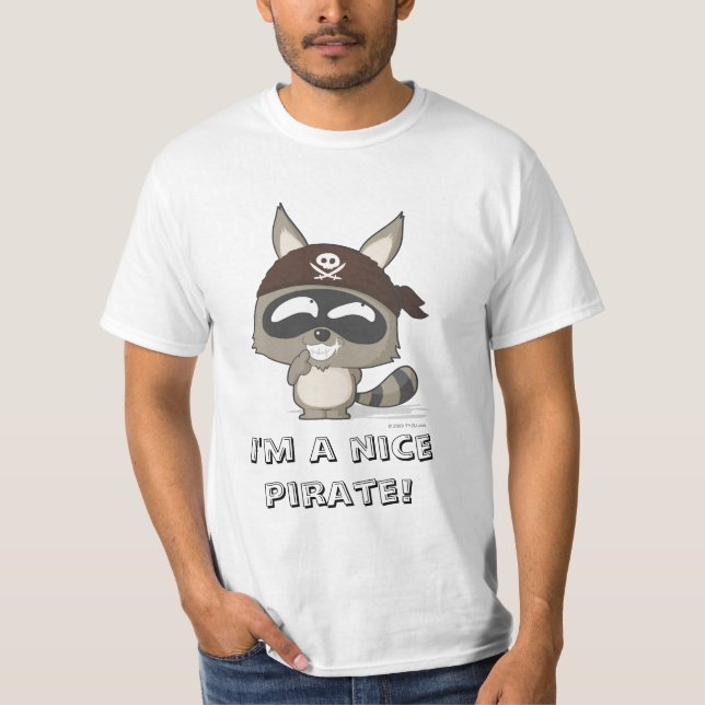 Cute T-shirt pirate raccoon cartoon character tee (Front)