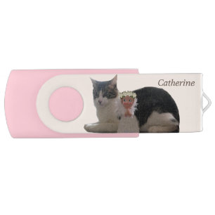 Cute tabby cat and angel on ivory flash drive