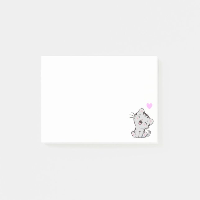 Cute Tabby Cat and Heart on White Notes (Front)